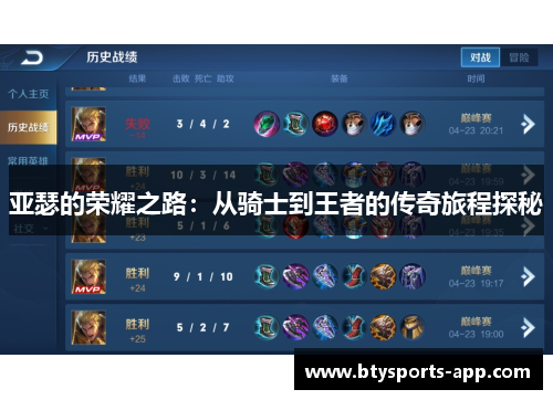 亚瑟的荣耀之路：从骑士到王者的传奇旅程探秘
